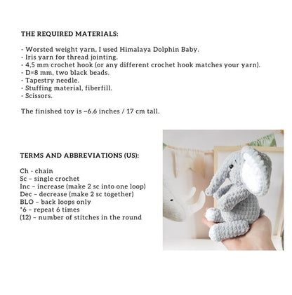 Crochet PATTERN elephant, Amigurumi tutorial PDF in English, amigurumi handmade children's gift for the Christmas gift souvenir animals