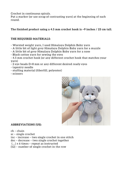 Crochet PATTERN bear, Amigurumi tutorial PDF in English, amigurumi handmade children's gift for the Christmas gift souvenir animals