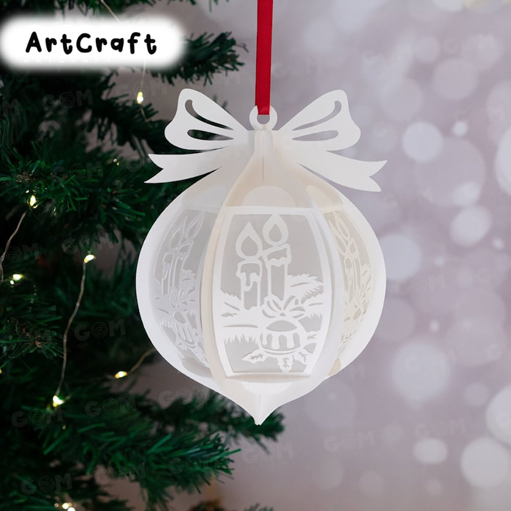 Pack 5 Hanging Arabesque Christmas Ball - Christmas Ball SVG - DIY Lightbox Christmas Ornaments - Paper Cut Template For Christmas