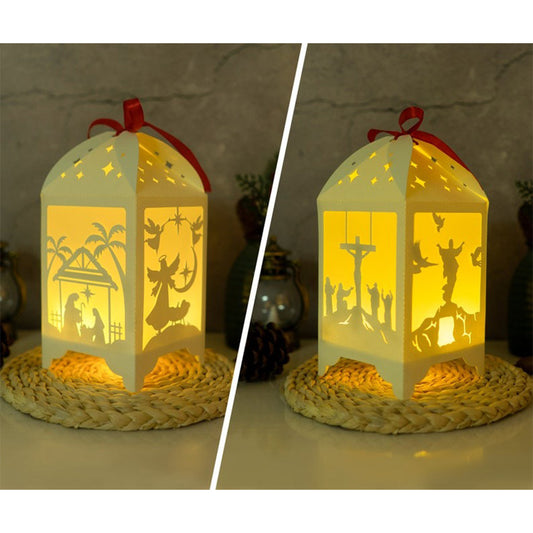 Combo 2 Nativity Lantern Template - Paper Cut - Light Box SVG File - DIY Paper Lanterns