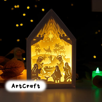 Nativity Scene Christmas Lanterns SVG Light Box - 3D Christmas Shadow Box, Xmas Decorations Craft, Paper Cut Template, Paper box frames svg