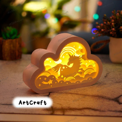 Cute Unicorn Cloud Lanterns Shadow Box SVG for Cricut Projects, ScanNcut, Cameo4, Paper Cut Template - DIY Lamp Decoration, 3D cloud svg