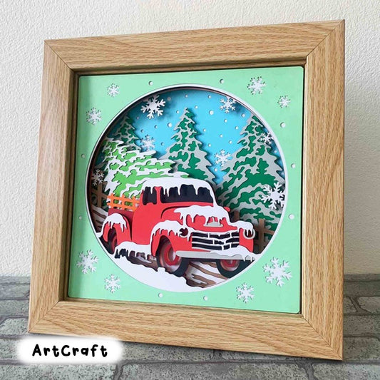 Christmas Truck 3D Shadow Box SVG/ Farm Fresh Christmas Tree/ Rustic Truck Layered Cardstock/ Farmhouse Christmas Cricut Project/ Winter SVG