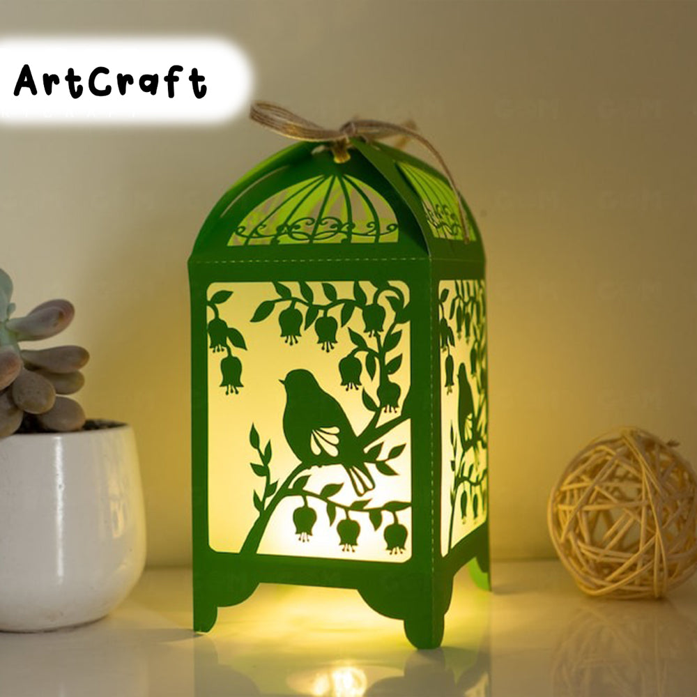 Birds And Bell Flowers lantern template - Paper Cut - Light Box SVG Files