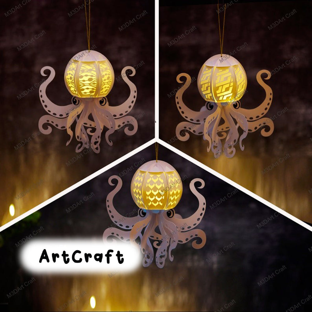 Set 3 Octopus Lantern PDF, SVG, Studio Templates - DIY Fish Paper Lantern for For Children's Room Decor, Diy gifts for kids, Fisherman Gift