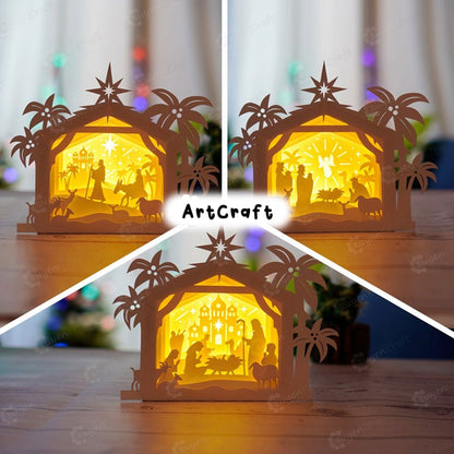 Pack 3 Nativity Scene Lanterns Shadow Box SVG for Cricut Projects DIY Merry Christmas Nativity Scene House Lightbox, Christmas Decoration