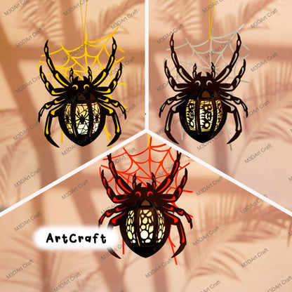 Set 3 Spider Lanterns PDF, SVG Templates Halloween Paper Cut Lamps - Paper Cutting DIY Halloween Decorations - Paper Lantern Spider svg