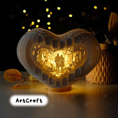 Couple Walking Forest 3D Heart Pop-up Lighting PDF, SVG Template Lightbox, Globe Popup, Lamp Paper Shadow Box, Papercut, Sliceform Valentine