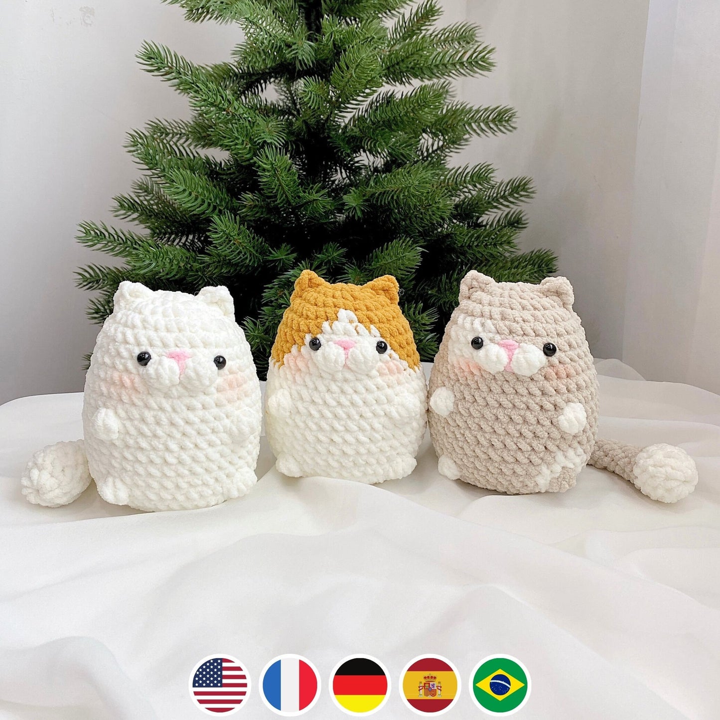 No sew 3in1 Chubby Cat Crochet Pattern Bundle, Plushie Amigurumi PDF File Tutorial in English Deutsch Français Español Português