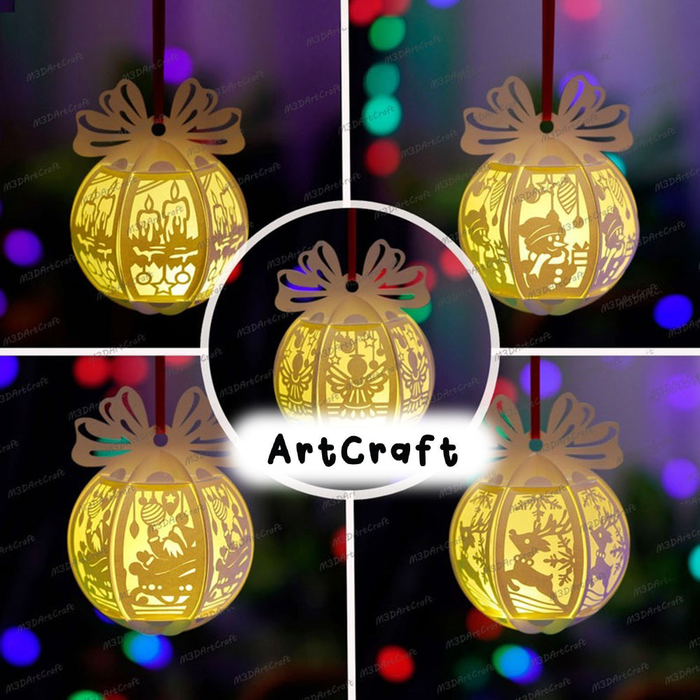 Pack 5 Christmas Balls SVG Paper Lantern Hanging For Christmas Tree Decorations - DIY Christmas Ornaments - Christmas Ball Hanging Paper Cut