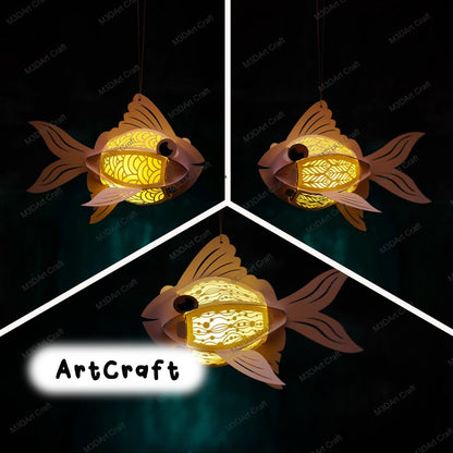 Set 3 Fish Lantern PDF, SVG, Silhouette Studio Templates - Ocean Lantern Paper Cut - Goldfish Lantern Paper Cut - DIY Fish Paper Decorations