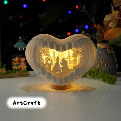 Beauty and Beast Heart Pop up Card 3D Light Box SVG Template for Cricut Projects, Valentin Heart Lanterns Shadow Box, 3d heart svg