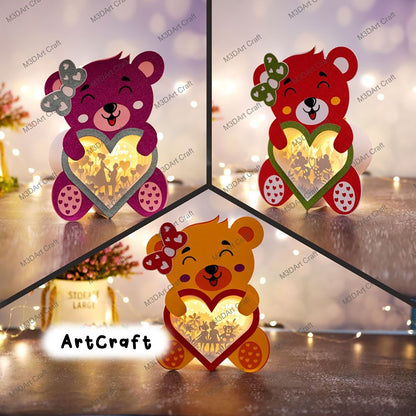 Pack 3 Teddy Bear Heart Lanterns Shadow Box SVG Template for Diy valentines crafts - Mickey Love, Proposing Couple Lightbox Paper Cut