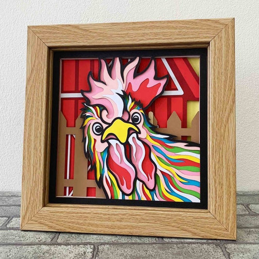 3D Chicken Layered SVG For Cardstock/ Farmhouse Decoration/ Farm Animal Pop Art/ Colorful Rooster 3D Papercraft/ For Cricut/ For Silhouette