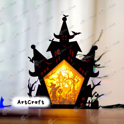 Haunted House Shadow Box Halloween PDF, SVG Light Box for Cricut Projects, Sillhouette 4, ScanNcut - DIY Paper Lanterns Lamp Halloween Decor