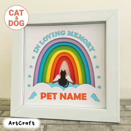 Personalized Pet Memorial Shadow Box SVG/ Rainbow Bridge Layered Cardstock/ In Loving Memory/ SVG File For Cricut/ Shadow Box Gift Pet Loss