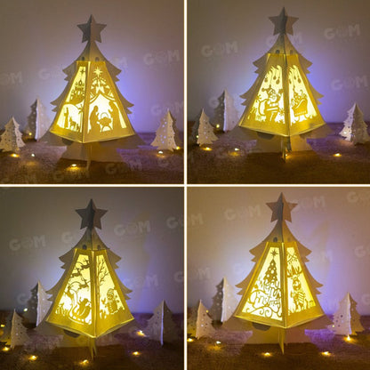 Pack 4 Christmas Tree Lantern SVG - Merry Christmas Lantern Template - DIY Paper Lanterns - Xmas Paper Cutting - DIY Paper Lanterns