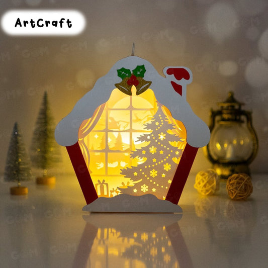 Snow House Hanging Shadow Box - Christmas Ball SVG - DIY Lightbox Christmas Ornaments - Paper Cut Template For Christmas