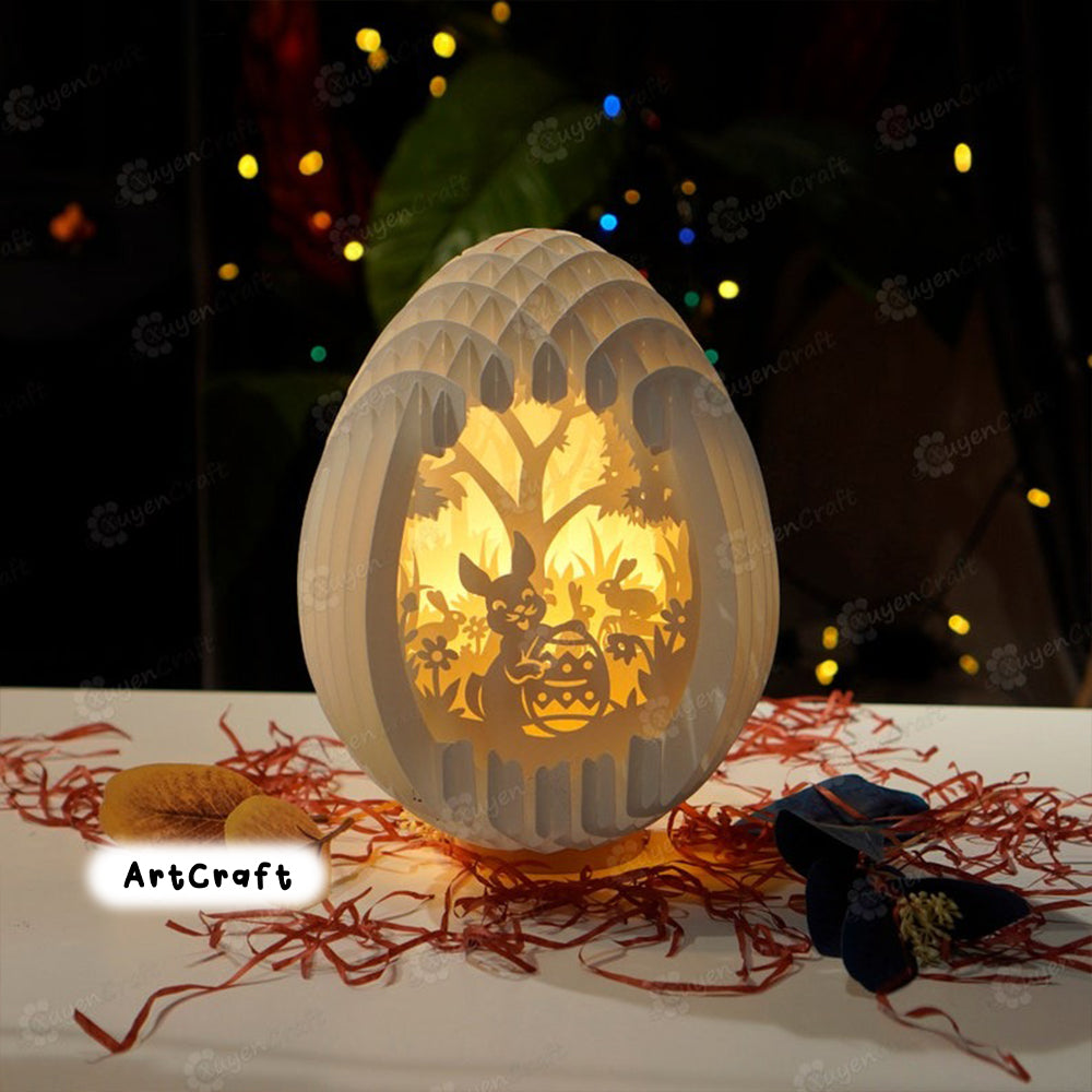 PDF, SVG, Studio Template Easter Bunny Eggs Pop up, 3D Papercut Light Box Sliceform Paper Sphere Popup, 3d lamp svg, Easter night light