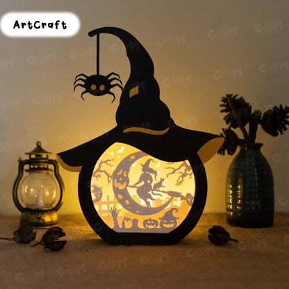 Moon Witch Shadow Box Template - Pumpkin Lantern Template - Halloween Lantern Template - Light Box SVG File - DIY Paper Lanterns