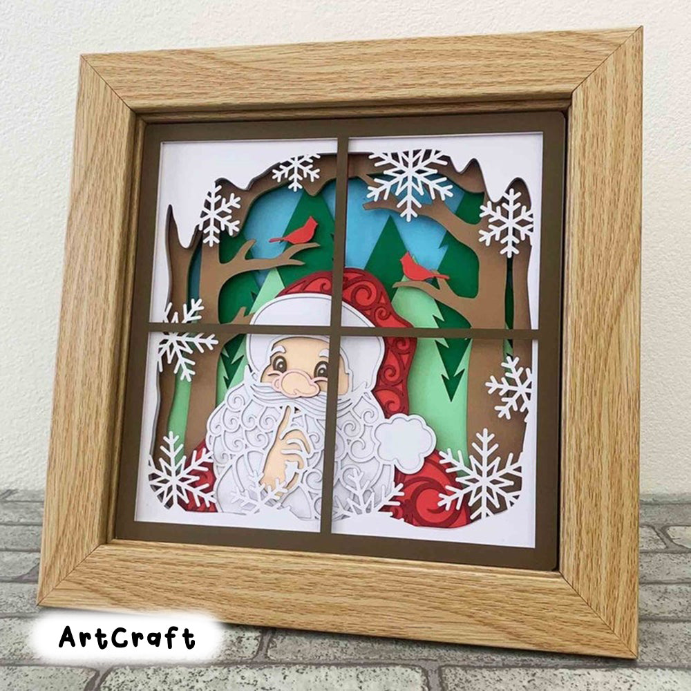 3D Santa At The Window Shadow Box SVG/ Christmas Home Decoration/ Santa Pattern Papercraft SVG/ Christmas Cricut Project/ SVG For Silhouette