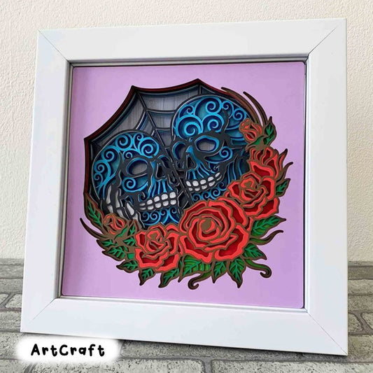 Skull Lovers With Roses Shadow Box SVG/ The Lovers 3D Mandala SVG/ Halloween Decor/ Anniversary Gift/ Goth Wedding Gift SVG/ Cricut Project