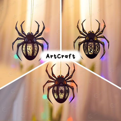 Set 3 Spider Lantern PDF, SVG, Studio Templates - Spider Paper Lantern for Halloween Decoration - Diy Halloween Lantern Light Box Paper Cut