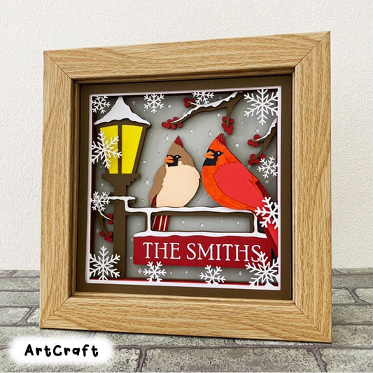 Cardinals At Lamp Post Shadow Box SVG / Memorial Shadow Box/ Cardinal Christmas Memorial/ Memorial 3D SVG/ Cricut Project/ For Silhouette