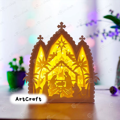 Nativity Scene House Lanterns Shadow Box PDF, SVG Light Box for Cricut Projects - DIY Nativity Scene Paper Lantern for Christmas