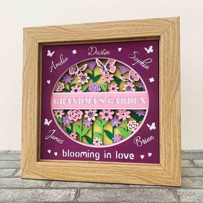 Grandma's Garden 3D Shadow Box SVG/ Gift For Mom 3D SVG/ Mother's Day Cricut Project/ Personalize Grandkids Name/ For Cricut/ For Silhouette