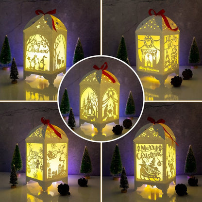 Pack 5 Merry Christmas Lantern Template - Light Box SVG File - DIY Paper Lanterns - DIY Paper Lanterns - Xmas Paper Cutting