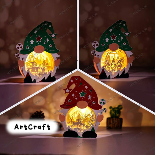 Pack 3 Christmas Gnome Lantern Shadow Box SVG Light Box for Cricut Projects, ScanNcut - DIY Gnome Lightbox, Paper Cut Template For Christmas