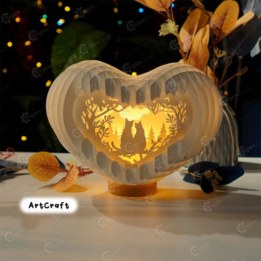 Cat Love Heart Pop up Card Light Box SVG Template Paper Cutting, 3D Heart Lighting - Globe Pop Up, Lamp Paper Heart Papercut DIY 3d pop up