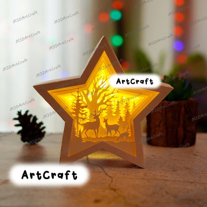 Deer in Christmas Star Lantern Shadow Box SVG for Cricut Proroject, ScanNcut, Cameo4.. Paper Cut Template For Christmas Star Lightbox