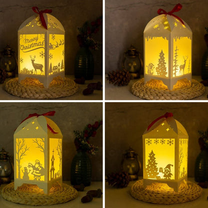 Combo 4 Merry Christmas Lantern Template - Paper Cut - Light Box SVG File - DIY Paper Lanterns