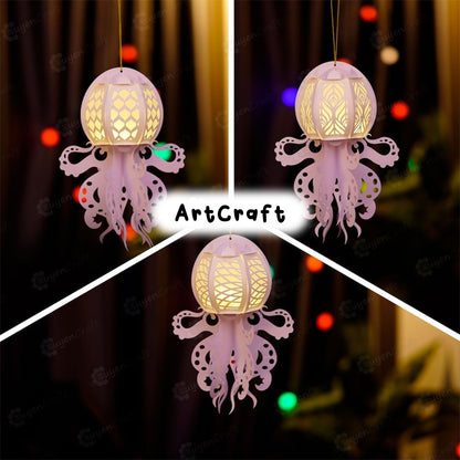 Set 3 Octopus Lantern PDF, SVG, Studio Templates - Octopus Paper Lantern for For Children's Room Decor, Diy gifts for kids or Fisherman Gift