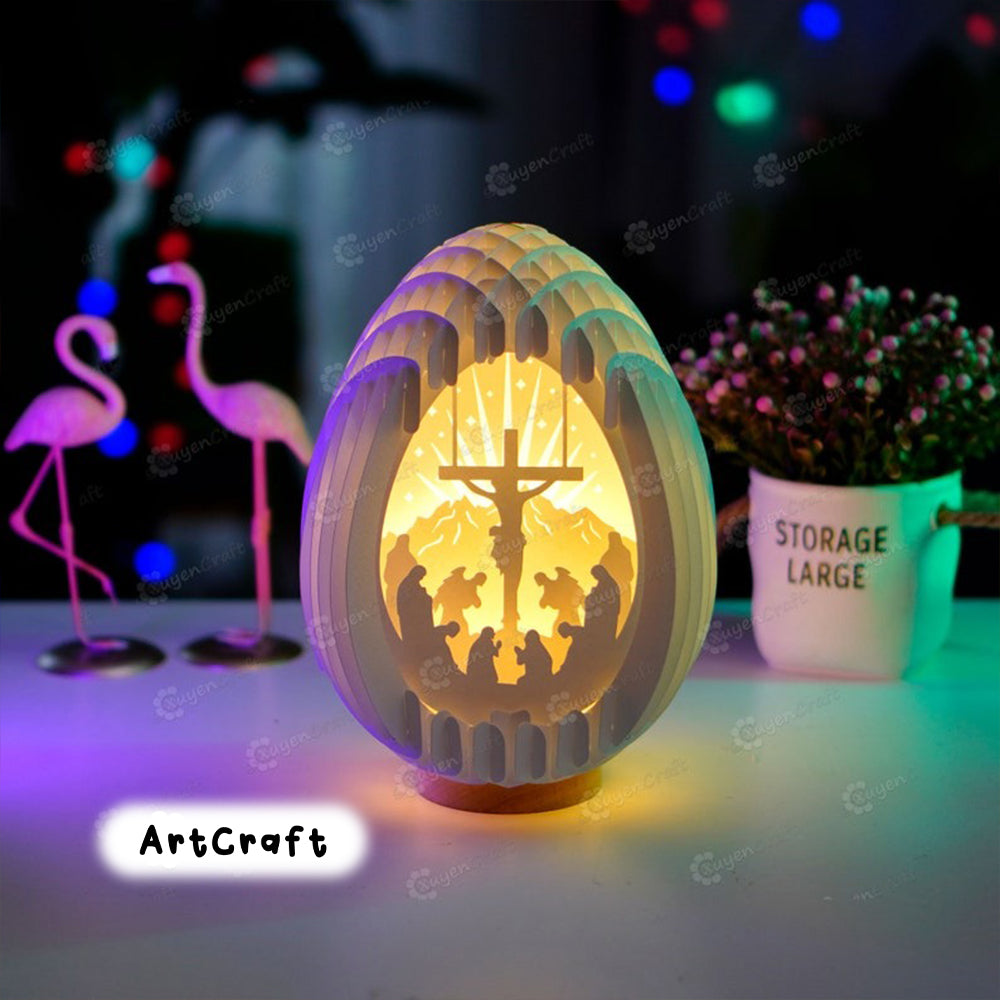 Jesus on Cross Easter Egg Popup PDF, SVG for Cricut Projects, Cameo4, ScanNcut | Jesus Risen 3D Easter Egg Pop Up Cards Template