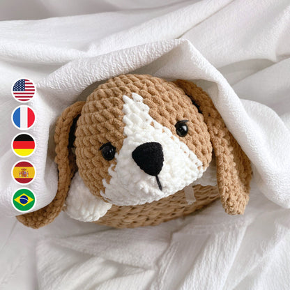 Crochet Pattern Beagle Dog, Amigurumi Puppy, Plushie Velvet Yarn, PDF File Tutorial English Deutsch Français Español Português