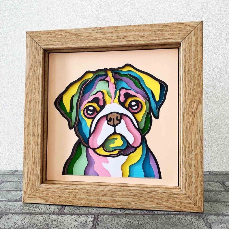 Colorful Pug 3D Layered SVG For Cardstock/ 3D Pug Shadow Box/ Colorful Dog SVG/ Pug Pop Art 3D/ Pet Memorial Box/ For Cricut/ For Silhouette