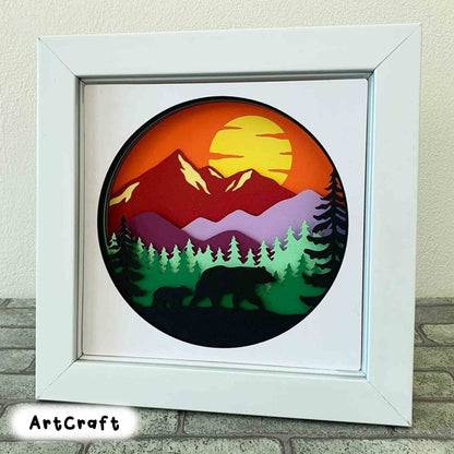 3D Mountain SVG/ Mountain And Bears Shadow Box SVG/ Nature Wall Art/ Papercut Project/ 3D Papercraft/ For Laser/ For Cricut/ For Silhouette