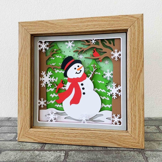 Snowman And Cardinals Shadow Box SVG/ Christmas Home Decor/ Winter Papercraft SVG/ Christmas Cricut Project/ SVG For Cricut/ For Silhouette