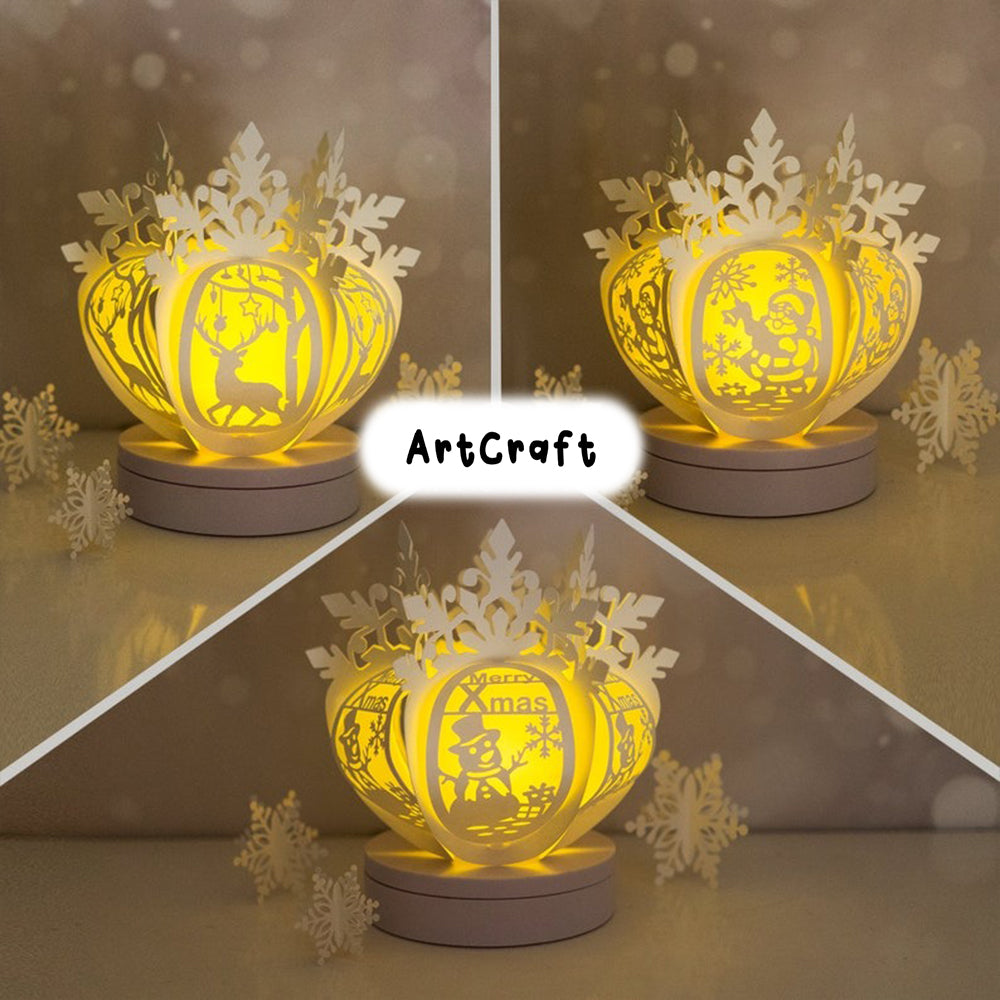 Pack 3 Snowflakes Lantern SVG - Paper Lanterns Christmas - DIY Lightbox Christmas Ornaments - Xmas Paper Cutting Template - Lantern SVG