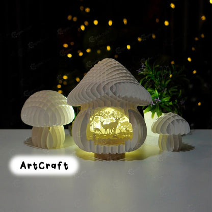 Deer In Mushroom House Pop Up SVG for Cricut Projects creating Mushroom 3D Pop Up Card - Mushroom Night Light - Paper Lantern Shadow Box