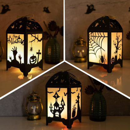 Combo 3 Happy Halloween Lantern Template - Paper Cut - Light Box SVG File - DIY Paper Lanterns