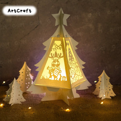 Christmas Tree Lantern SVG - Text Merry Christmas Lantern Template - DIY Paper Lanterns - DIY Paper Lanterns - Xmas Paper Cutting