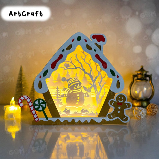 Snowman Shadow Box Template - Candy House Shadow Box SVG - DIY Lightbox Christmas Ornaments - Xmas Paper Cutting Template