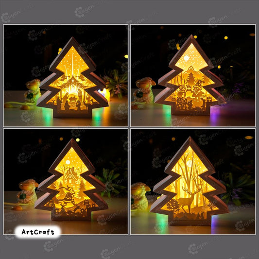 Pack 4 Christmas Lanterns SVG Template creating Christmas Tree Shadow Box, Paper Cut Lamp SVG for Cricut Projects, Christmas Lightbox