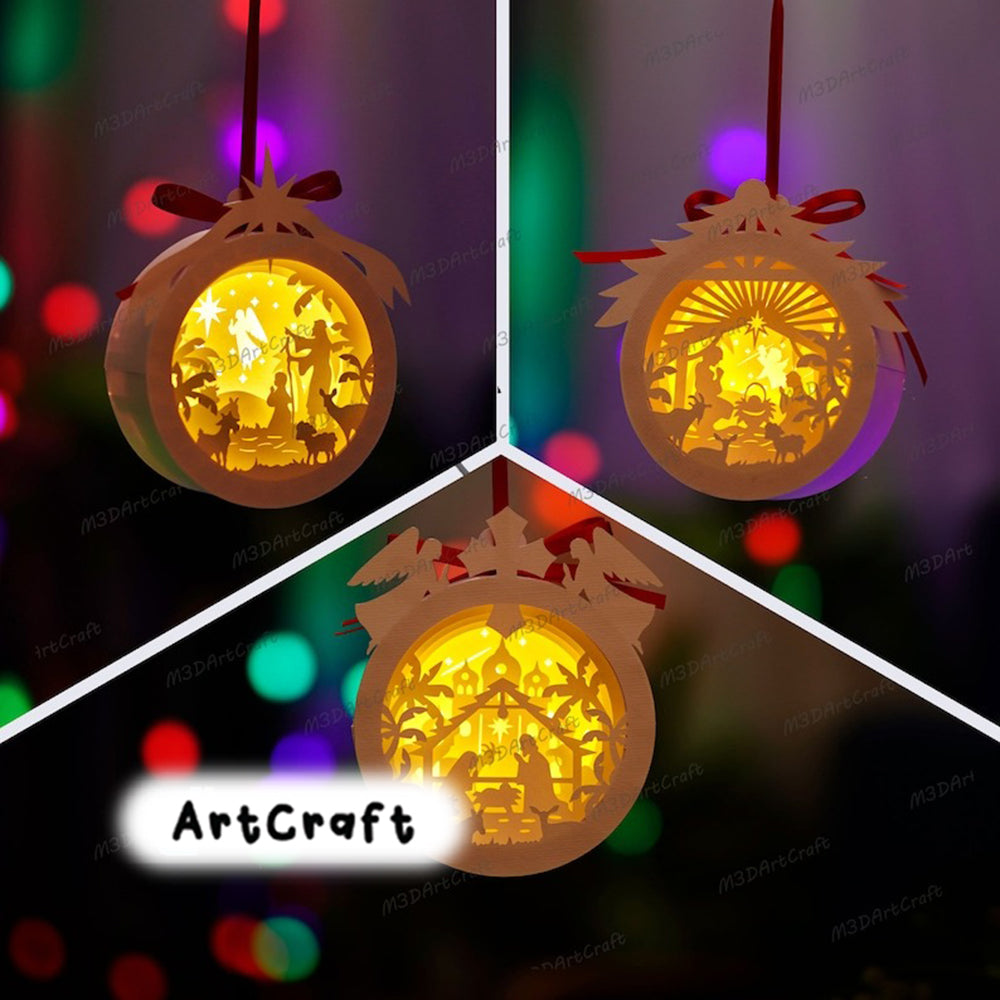 Pack 3 Nativity Scene in Christmas Balls SVG Paper Lantern Hanging For Christmas Tree Decorations Craft, DIY Christmas Ornaments