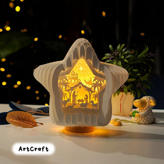 Nativity Scene Star Pop Up SVG, Silhouette Templates creating Star Lanterns for Merry Christmas Decor, Diy Paper Lamp, 3d pop up card svg