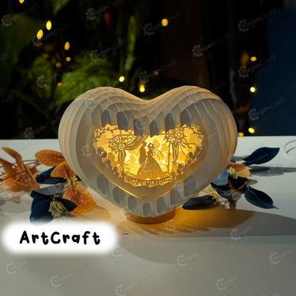 Happy Wedding Heart Pop up Card 3D Light Box SVG Template, Paper Cutting, 3D Heart Lighting Shadow box - Globe Popup, DIY wedding day gift